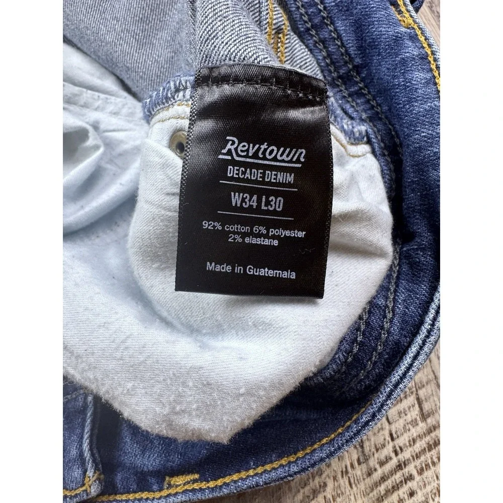 Revtown Decade Denim Jeans Mens 34x30‎ Blue Automatic Stretch Straight Leg